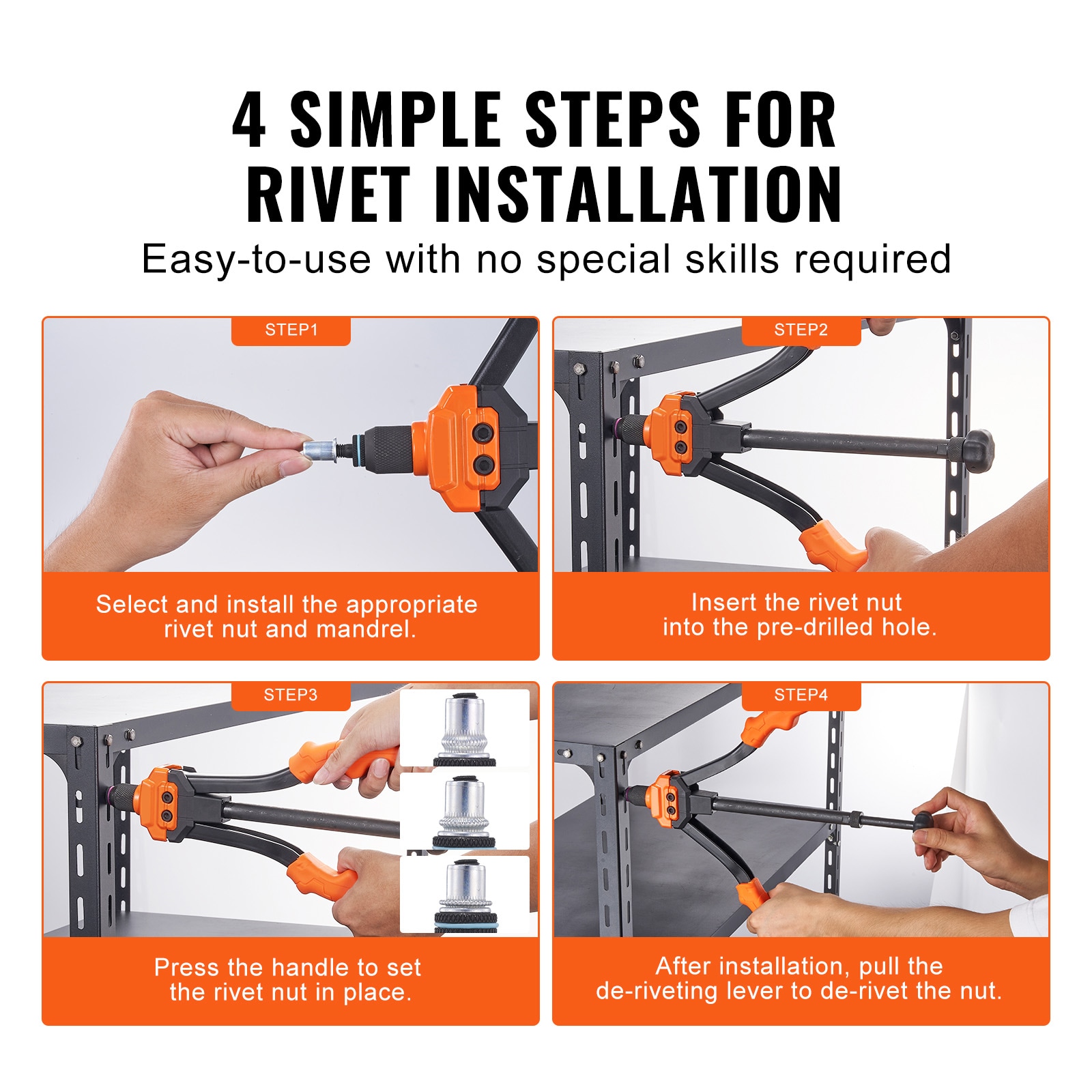 Rivnut Tool Kit With 7 Mandrels And Assorted Rivet Nut Set_voghion.com